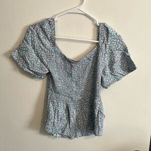 URBAN Romantics Floral Smocked Blouse - Blue and Pink